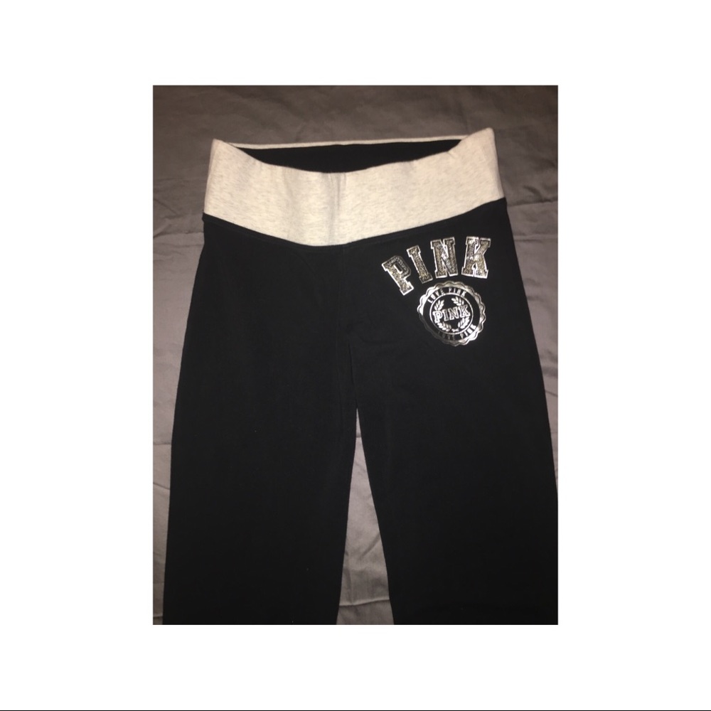 PINK Black and Gray Embellished Yoga Pants